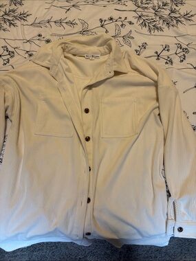 Blue Blossom Cream Ribbed Corduroy Button-Down Shirt